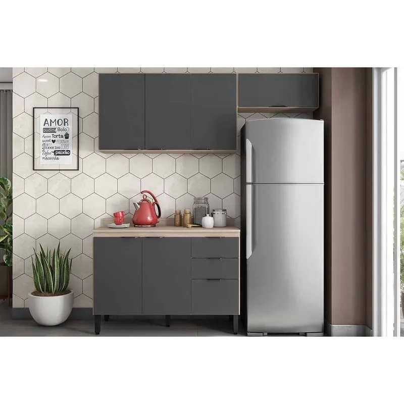 Cozinha Modulada Demóbile 3 Peças Firenze C3P51 Avena/Grafito