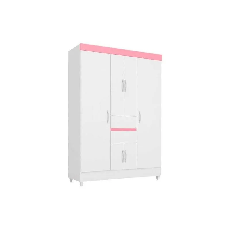 Guarda Roupa Solteiro 6 Portas e 2 Gavetas Ecom II Flex Branco/Branco ou Rosa - Demóbile