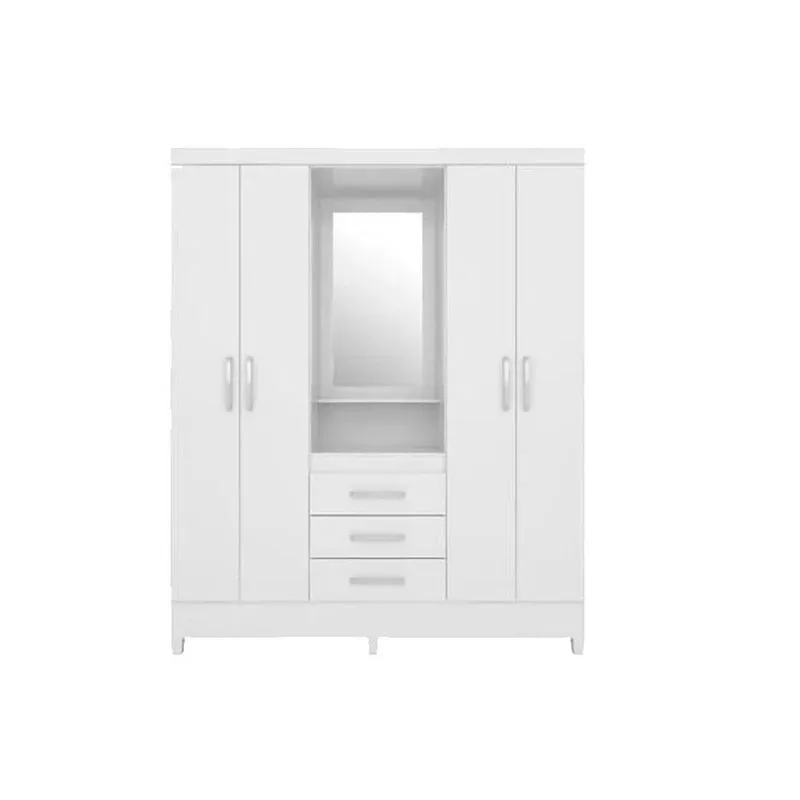 Guarda Roupa Solteiro 4 Portas e 3 Gavetas c/ 1 Espelho Capelinha Persia Flex Branco/Branco ou Rosa - Demóbile