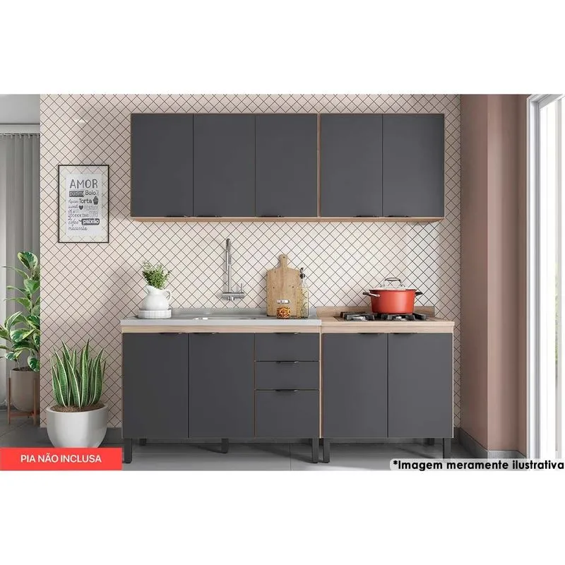 Cozinha Modulada Completa Firenze 4 Peças (2 Aéreos+2 Balcões) CP08 Avena/Grafito - Demóbile