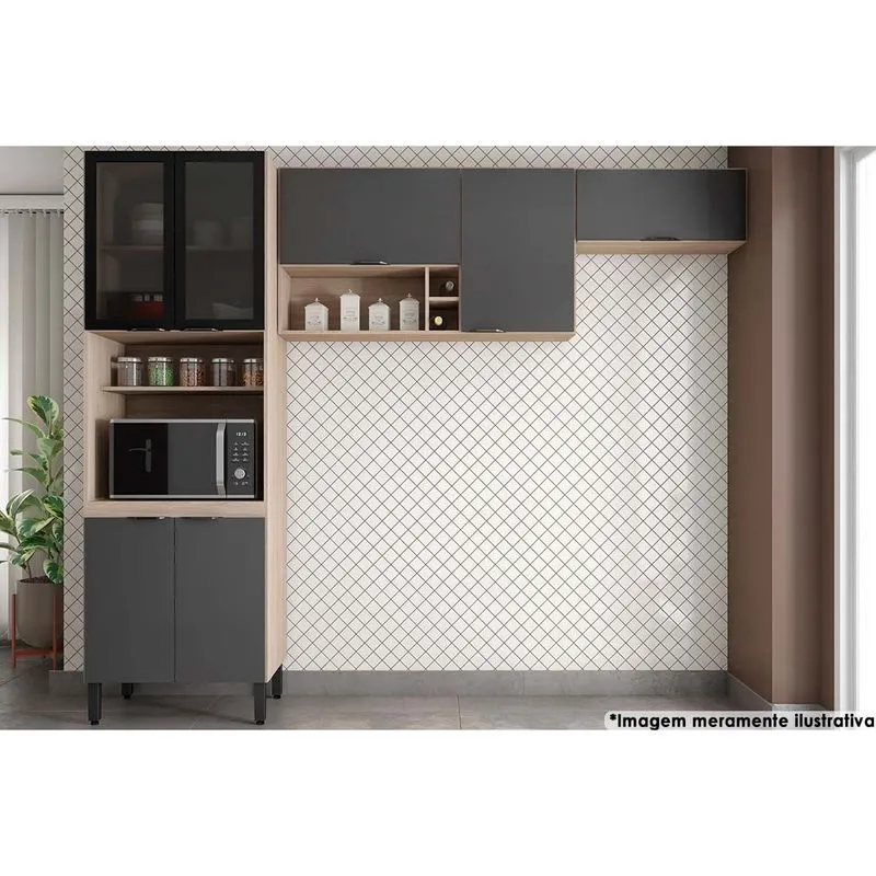 Cozinha Modulada Completa Firenze 3 Peças (2 Aéreos+1Paneleiro) CP07 Avena/Grafito - Demóbile