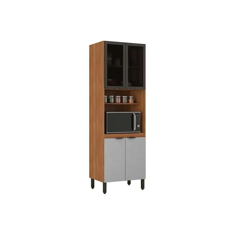 Paneleiro de Cozinha Modulado Firenze Torre Quente Forno c/ Prateleira 4 Portas c/ 2Vidro 70x218cm Amendola/Nude Prime TX - Demóbile