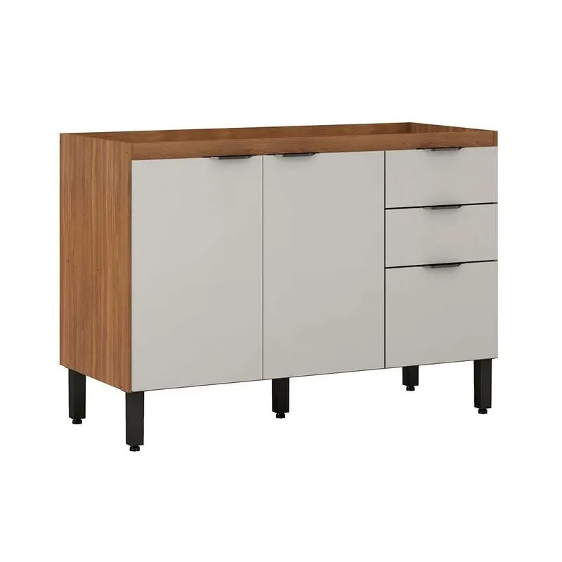 Gabinete de Cozinha Modulado Firenze 3 Portas e 2 Gaveta s/ Tampo p/Pia 120cm Amendola/Nude Prime TX - Demóbile