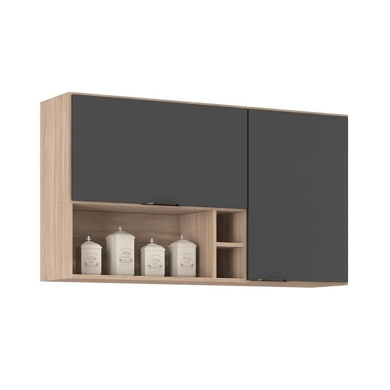 Armário de Cozinha Modulado Aéreo Firenze 2 Portas 120cm Avena/Grafito - Demóbile