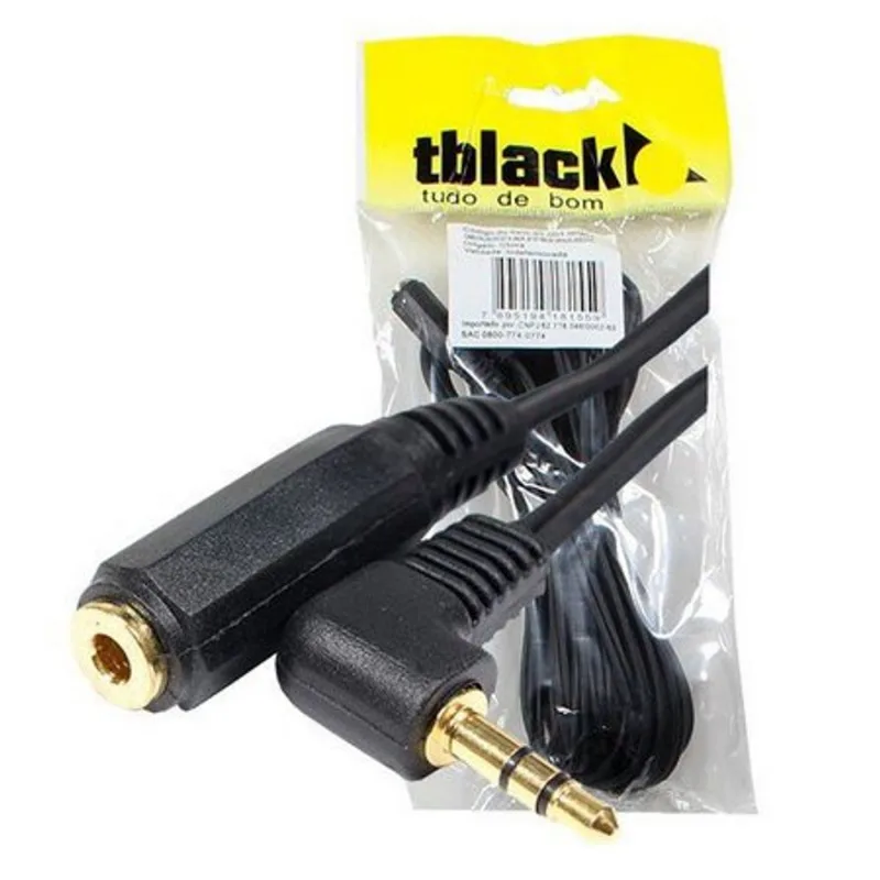 Cabo Extensor P2 Macho X Fêmea 5 Metros Gold Plug 90º Graus - Tblack