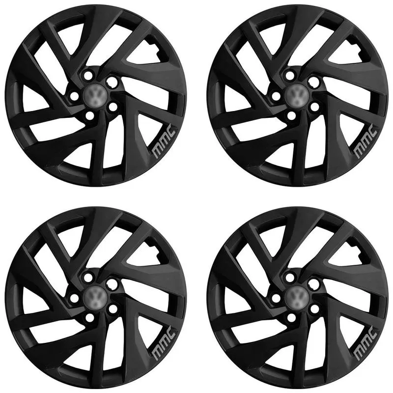 4x Calota Novo Virtus 2023 Aro 15 Preto Logo Aluminio 197cp
