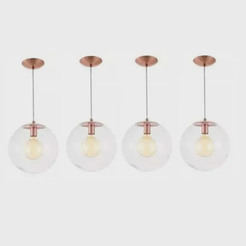 Kit 4 Pendente Redondo Esfera 30cm Vidro Cristal Madelustre