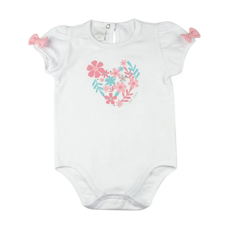 Body Bebê Cotton Conforto Silk Flores e Lacinhos - Branco RN