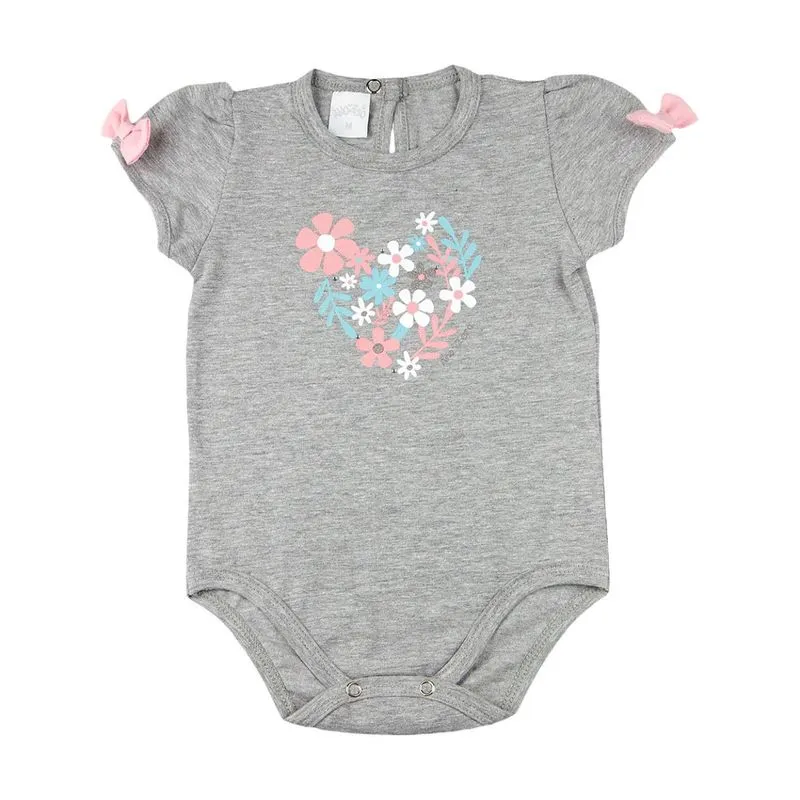 Body Bebê Cotton Conforto Silk Flores e Lacinhos - Mescla M