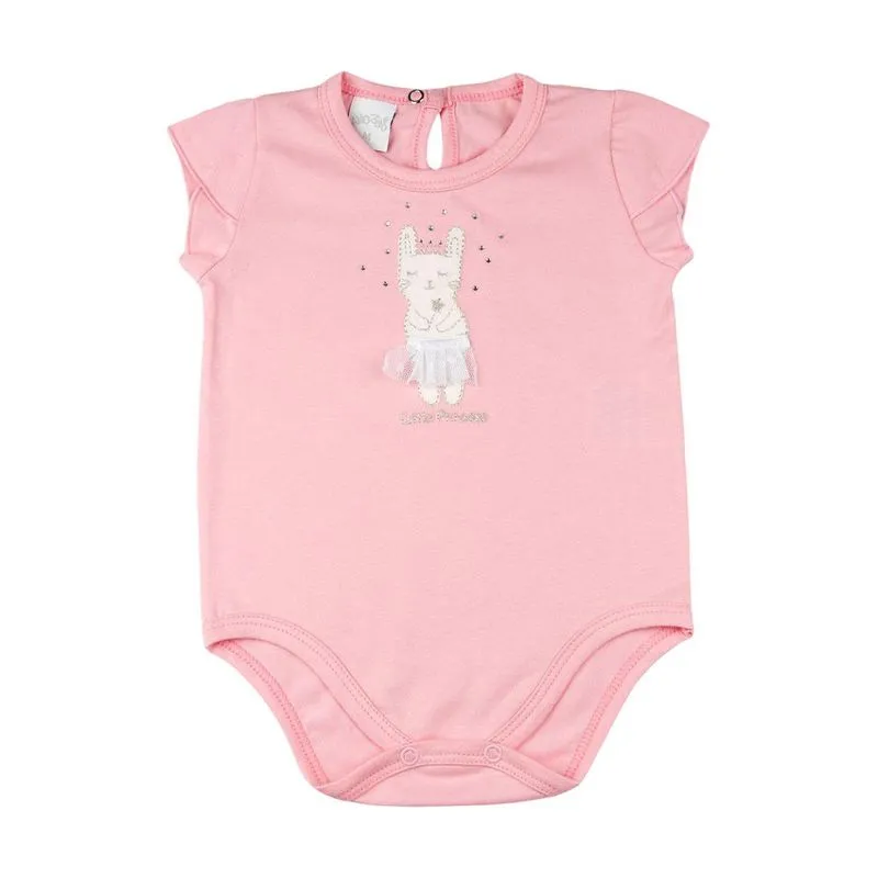 Body Bebê Cotton Conforto Bordado de Coelhinha - Rosa 2