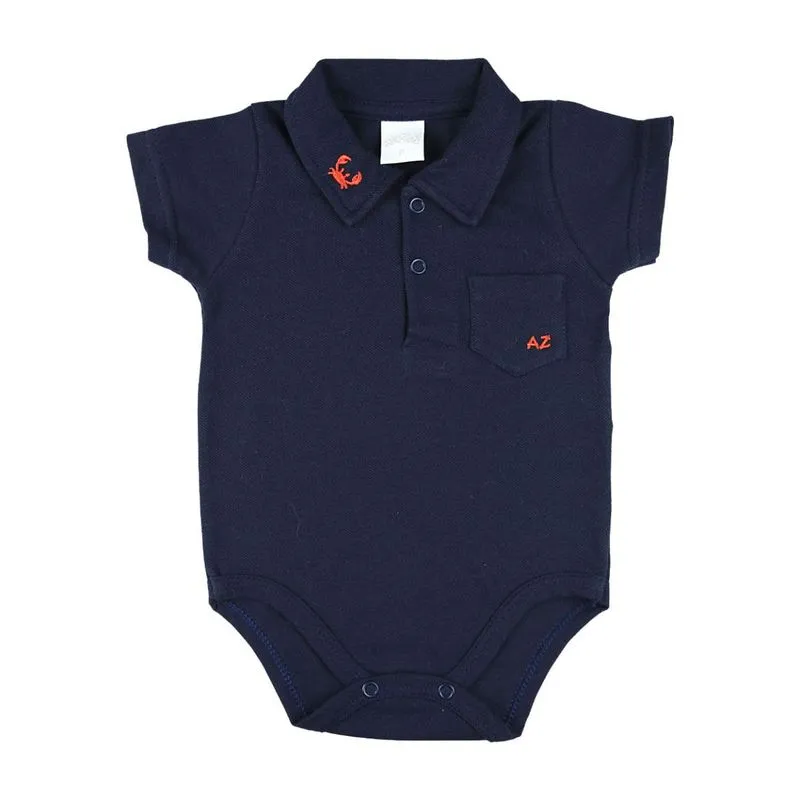 Body Bebê Menino Piquet Conforto com Golinha e Bolso - Marinho P