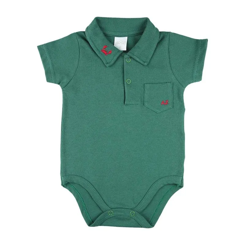 Body Bebê Menino Piquet Conforto com Golinha e Bolso - Verde P