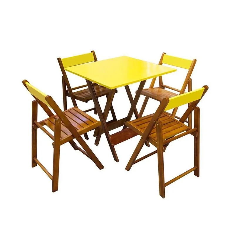 Conjunto Mesa Dobravel 70X70 Em Madeira Robusta Com 4 Cadeiras Yellow - Castanho - Marrom