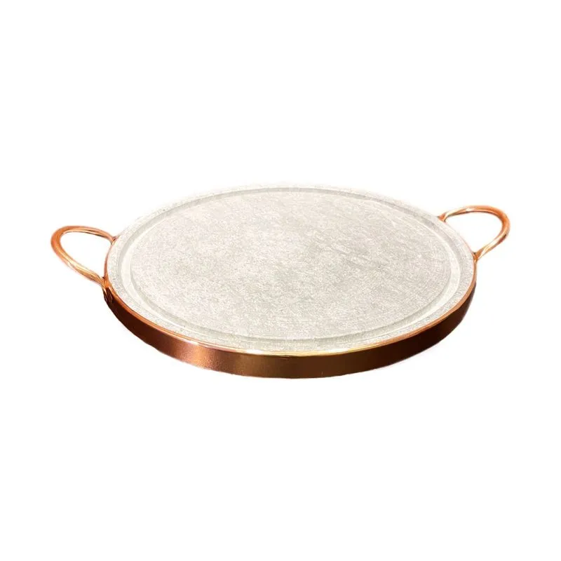 Forma de Pedra Sabão Alça de Cobre para Pizza e Carne - 27cm