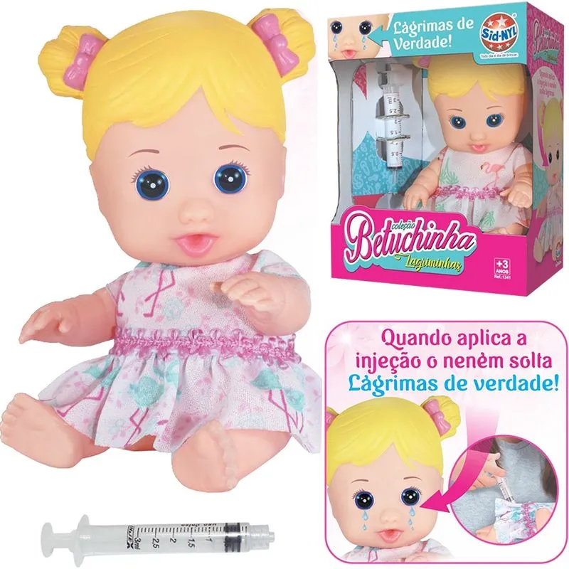 Boneca colecao betuchinha lagriminhas com seringa na caixa kit 2 pçs