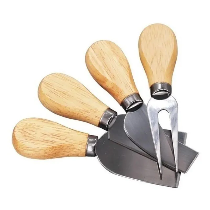 Kit De Facas Espátula Cortar E Servir Queijos De Madeira