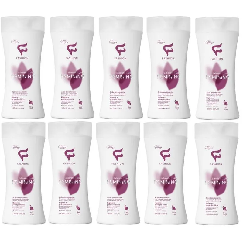 Kit 12 Sabonete Íntimo Líquido Feminino Uva Fashion 180 Ml