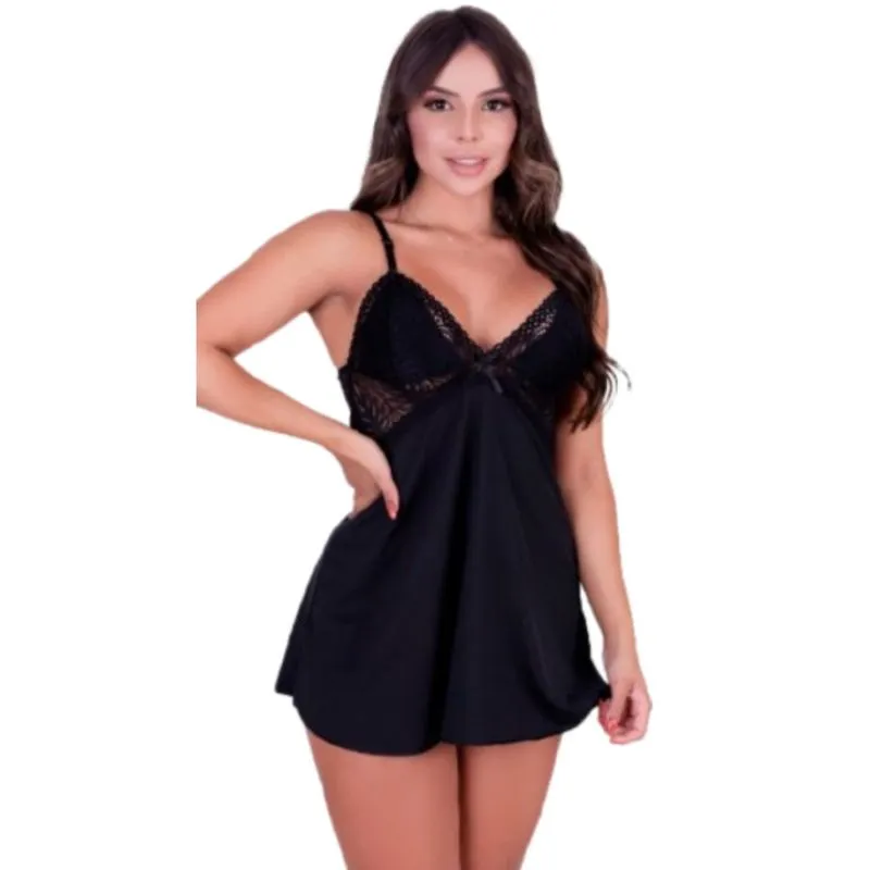 Camisola Decote Nas Costas Sensual Feminina Com Renda Alças Ajustáveis Sem Bojo Pijama Linha Noite