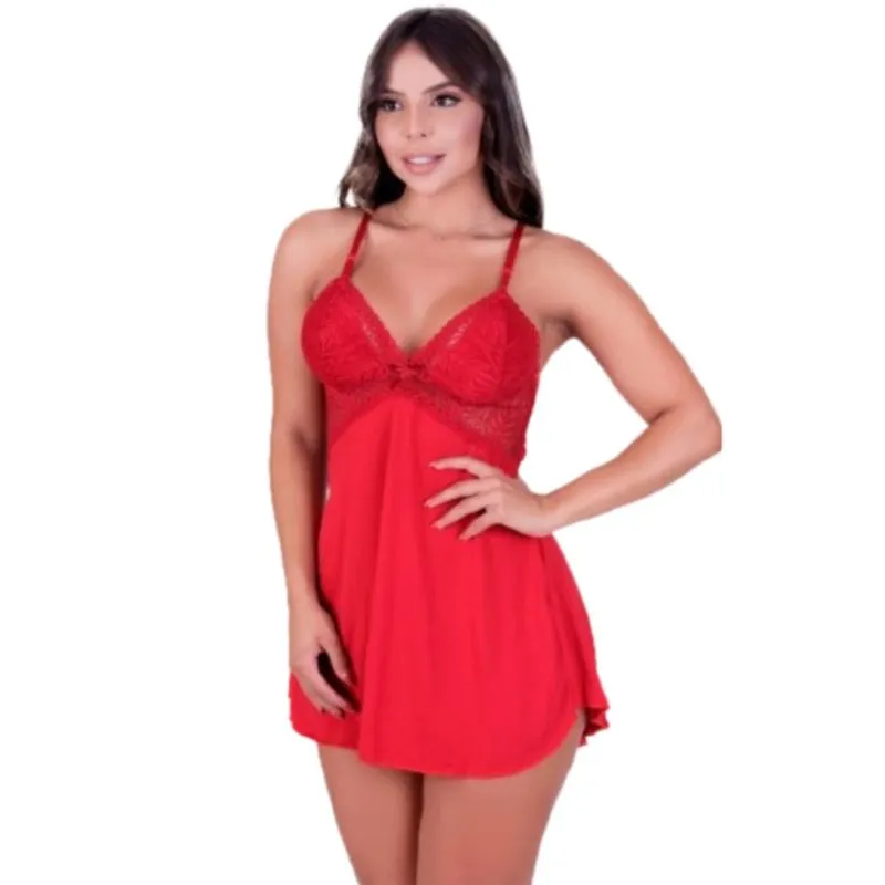Camisola Decote Nas Costas Sensual Feminina Com Renda Alças Ajustáveis Sem Bojo Pijama Linha Noite