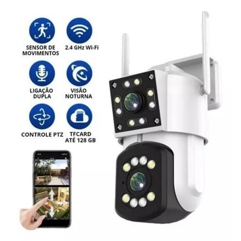Câmera de Segurança Wi-Fi 360° com Gravação Dupla