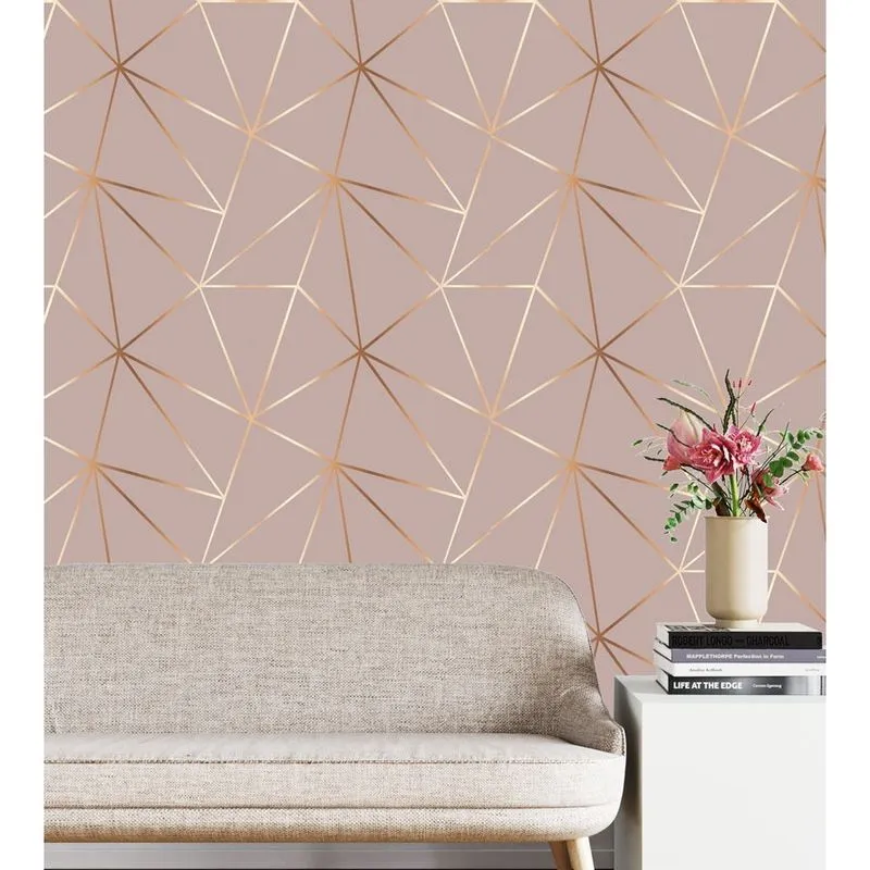 Papel De Parede Geométrico Sala Quarto Lavável Com Kit Aplicação Gold Carmim - 10 metros