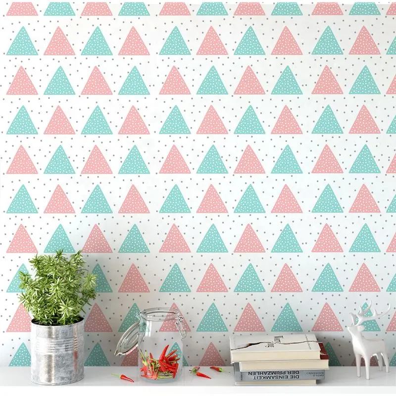 Papel De Parede Infantil Triângulos Coloridos E Pontinhos Com Kit Aplicação