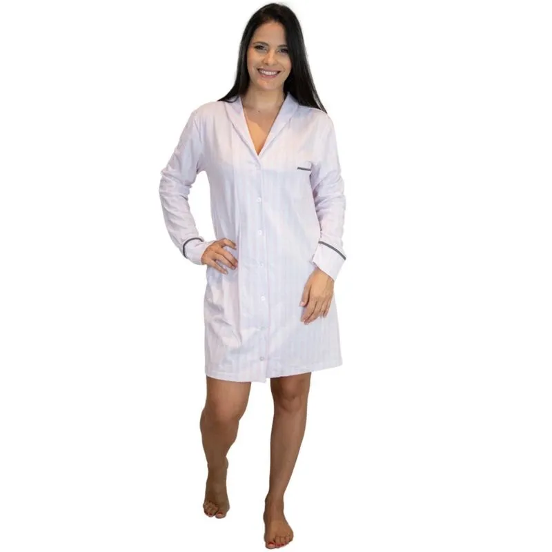 Camisola Manga Longa Algodão – Branco Listrado rosa