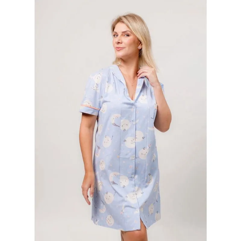 Camisola Americana Manga Curta Algodão - Lua Azul