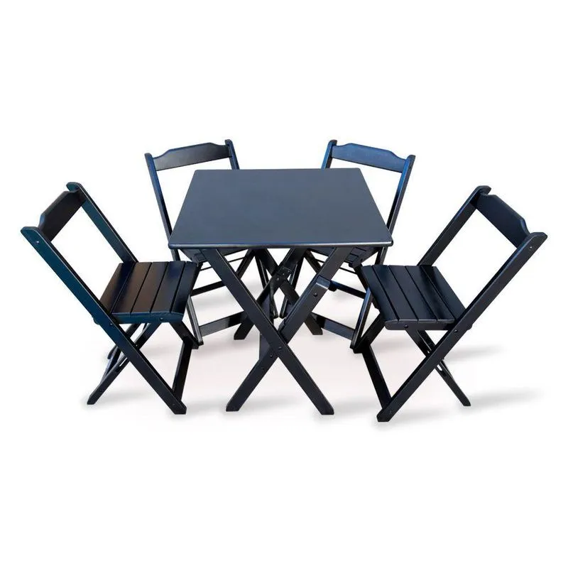Jogo De Mesa Com 4 Cadeiras Dobravel 60x60 Preto