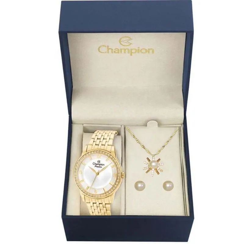 Kit Relógio Feminino Champion Analógico CN27947W - Dourado