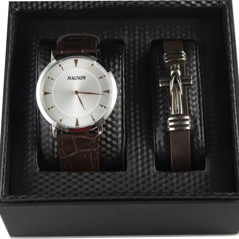 Kit Relógio Masculino Magnum Analógico MA21900D - Prata