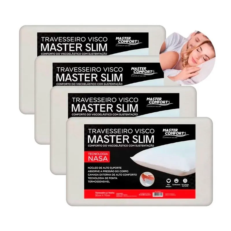 Kit 4 Travesseiro Nasa Viscoelástico Master Slim Sono