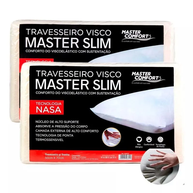 Kit 2 Travesseiro Nasa Viscoelástico Master Slim Sono
