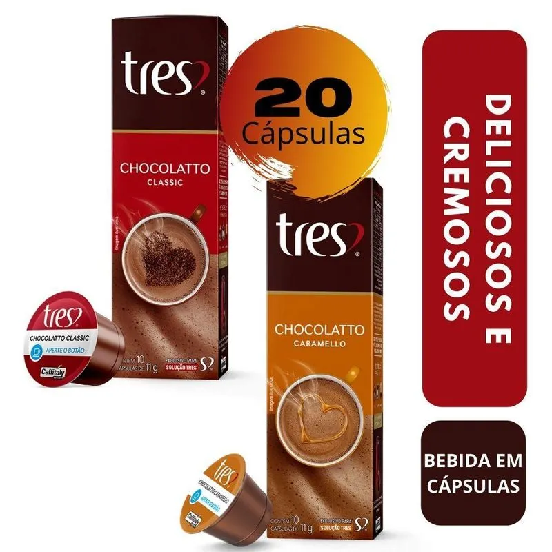 20 Capsulas Tres Corações Chocolatto + Chocolatto Caramelo