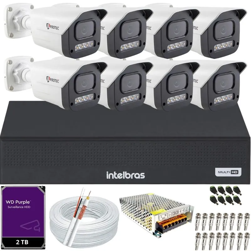 Kit 8 Câmeras Full Color C/Áudio Dvr Intelbras 8ch 2TB Purple