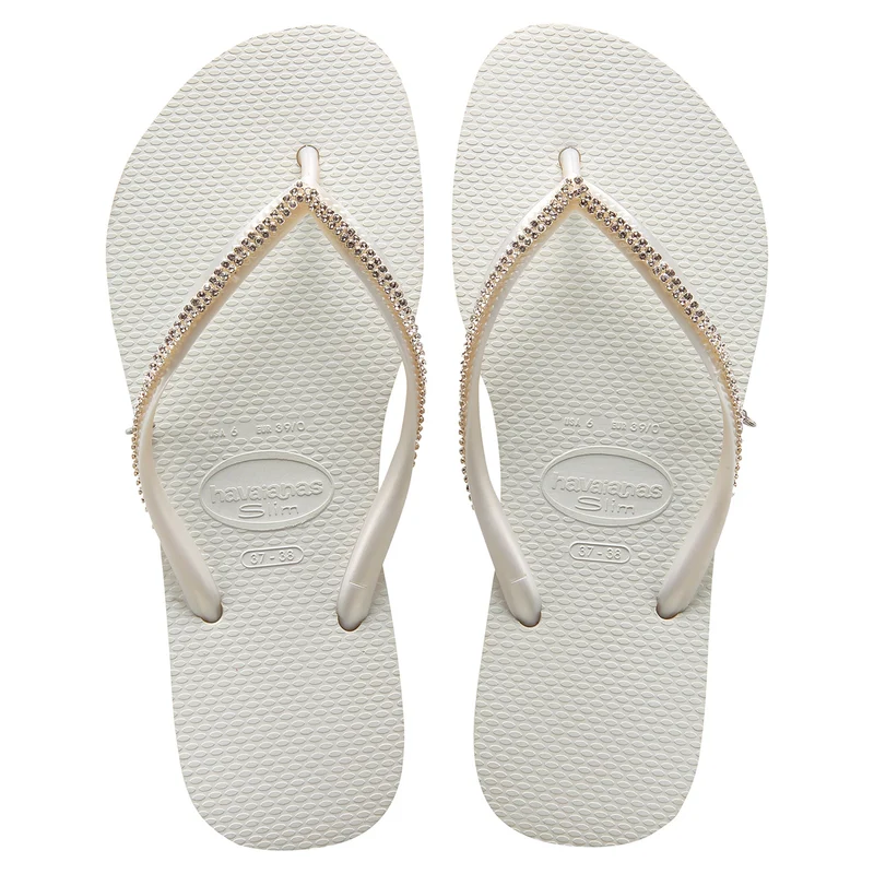 Havaianas Slim Crystal Mesh Womens White Flip-Flops 33/34
