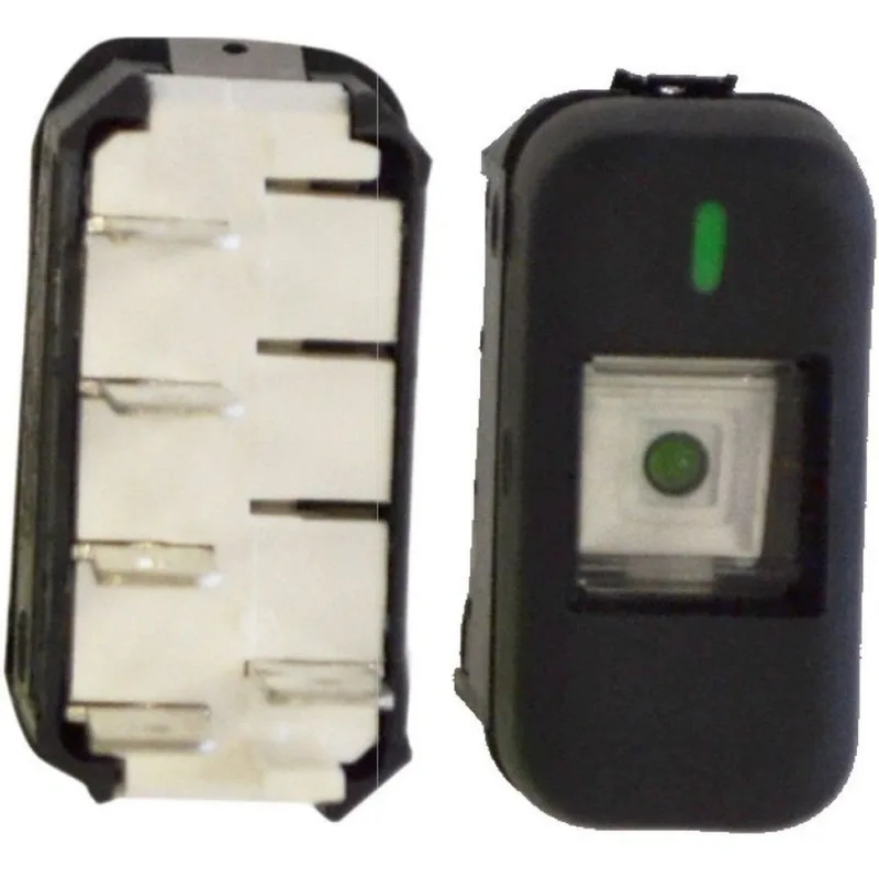 Tecla Simples com iluminação Geração 5 Preta LED Verde 24V 5 Pinos Esquema 5 1 Posição Sem Retorno Marcopolo Ônibus Tecla Aciona Vidro Elétrico