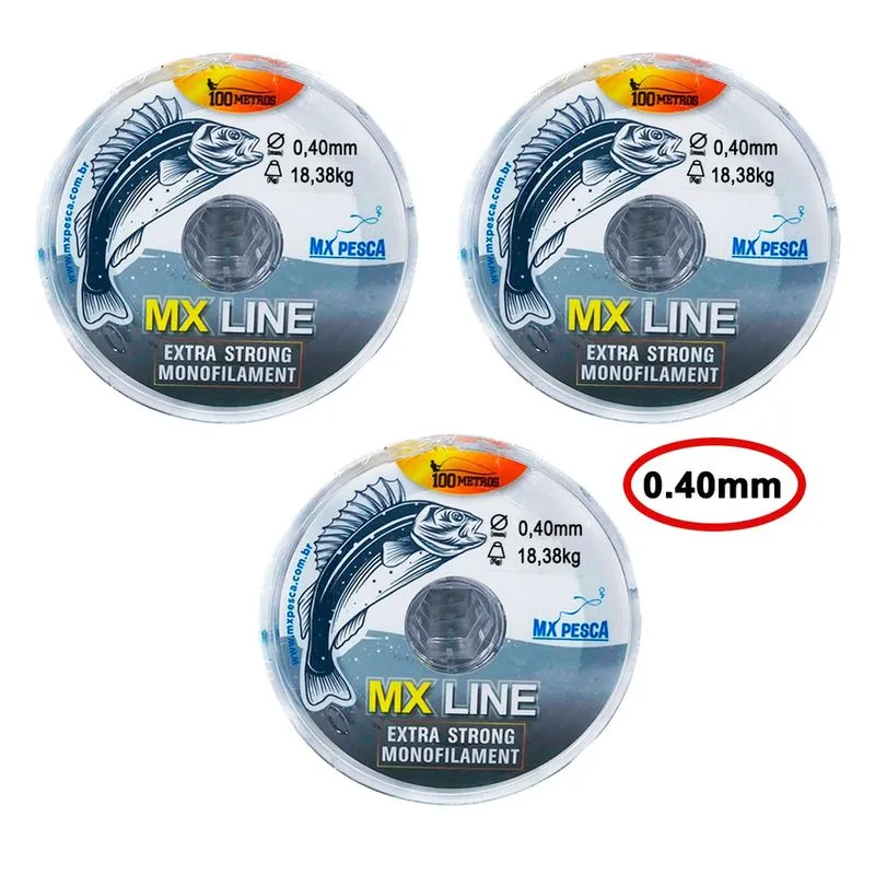 Linha mx Pesca mx Line Mono 300 Metros Interligados Transparente 0.40mm 18,38kg