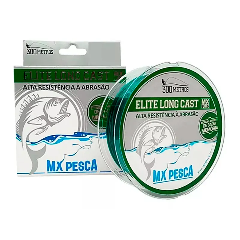 Linha Mx Pesca Elite Long Cast 300m Monofilamento Verde Escuro 0.33 13,60kg
