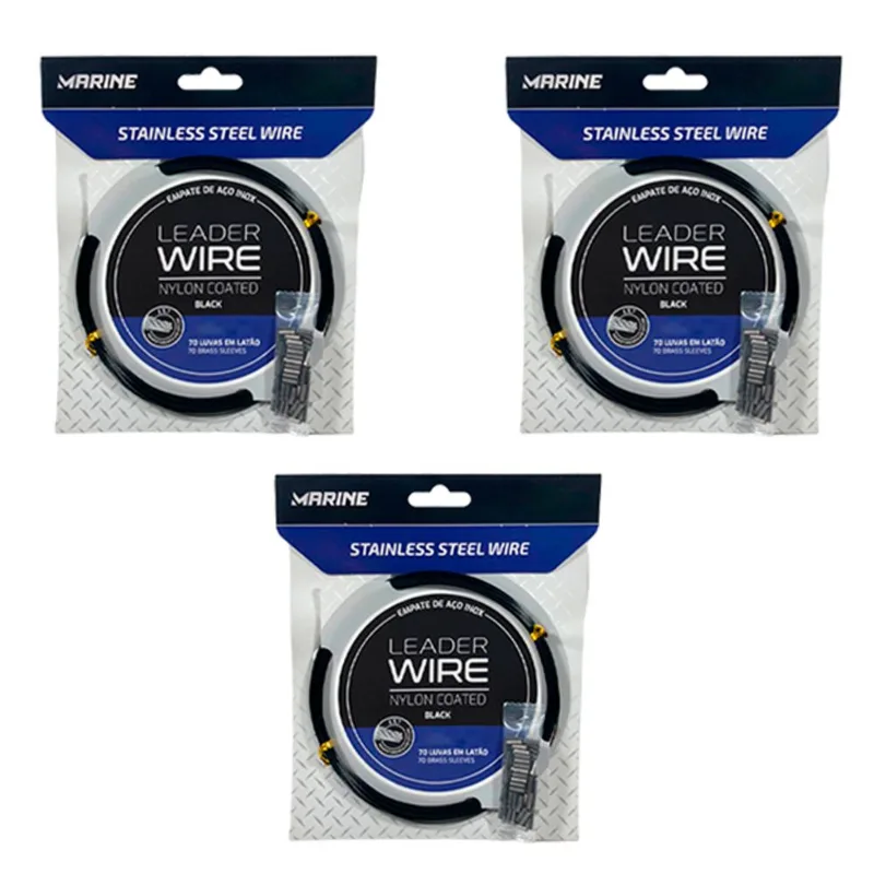 Kit 3 Cabo De Aço Empate Marine Sports Leader Black 10/60/90lbs 70 Luvas (cada)