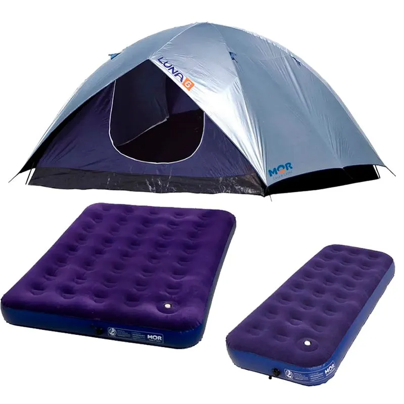 Kit Camping Barraca Mor Luna 6 Pessoas + Colchão Mor Casal + Colchão Solteiro
