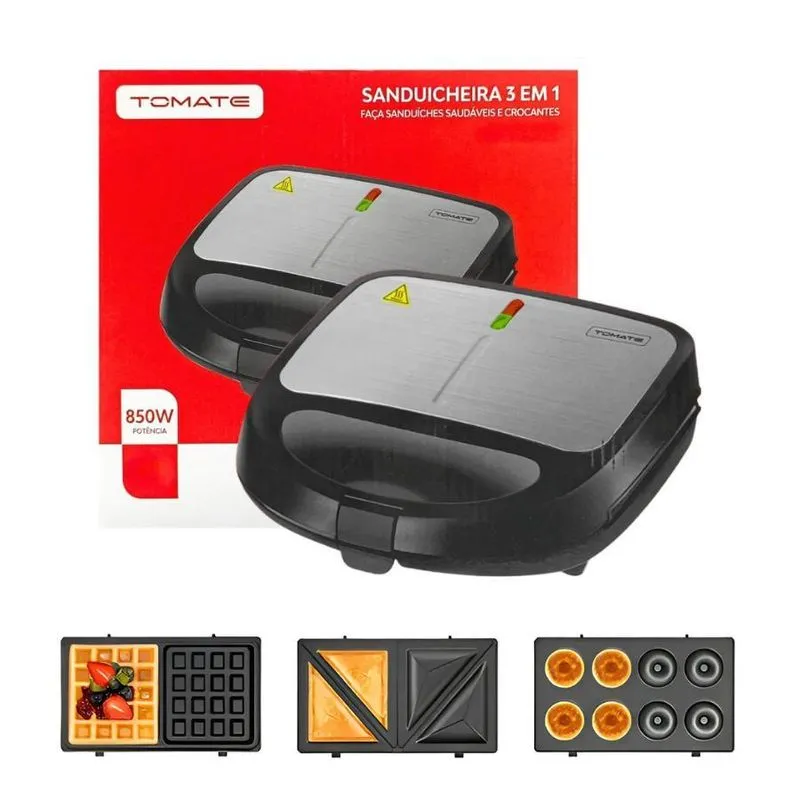 Sanduicheira Grill 3 Em 1 Waffle Donut Elétrica 220v Tomate