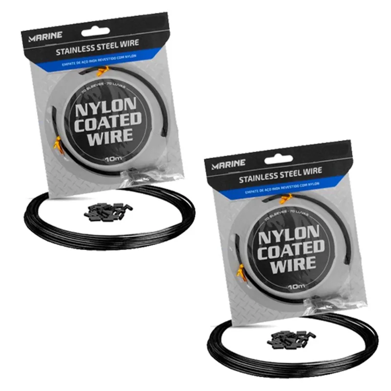Kit 2un Empate Cabo Aço Pesca Marine Sports Black Flexível 10m 60 Lbs 70 Luvas