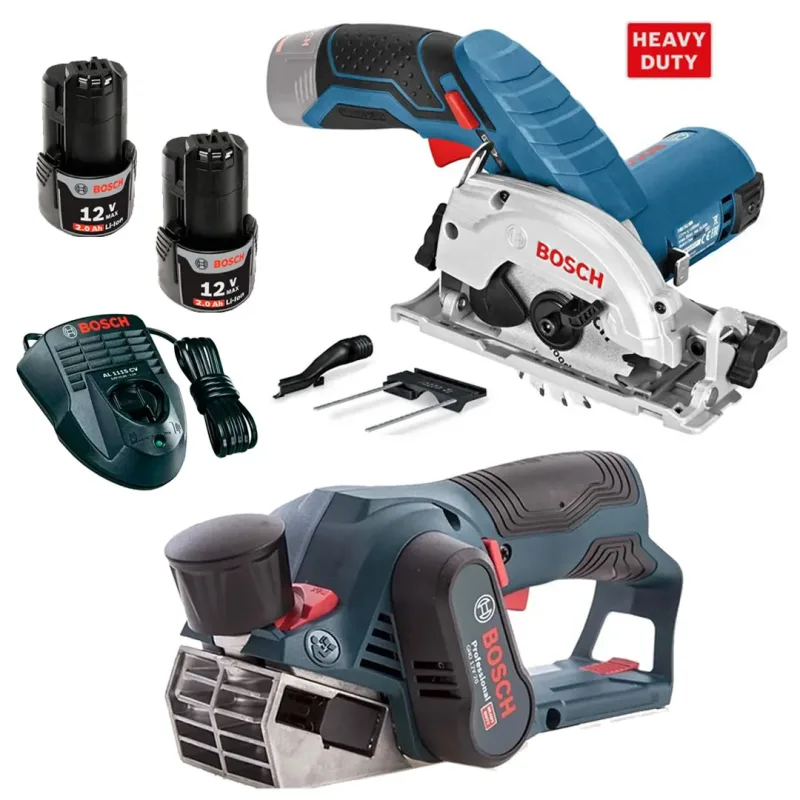 Serra Circular 3.3/8 BOSCH GKS 12V-26 + Plaina GHO12V-20 c/ 2 Baterias e Carregador Bivolt