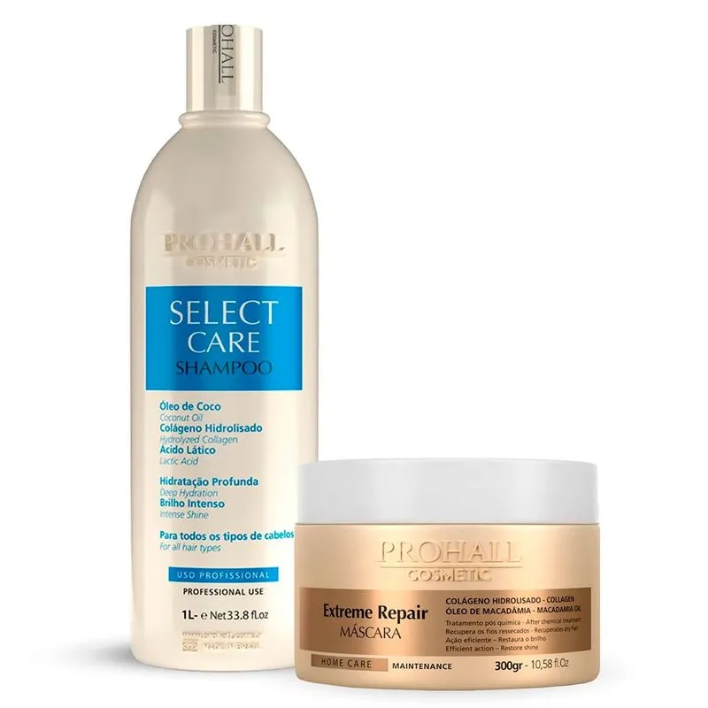 Kit Prohall Shampoo Select Care 1L + Máscara Extreme 300g