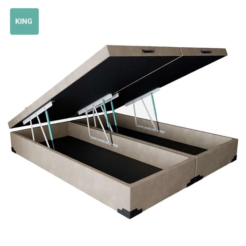 Cama Box Baú King Bipartido Sintético Bege 42x193x203