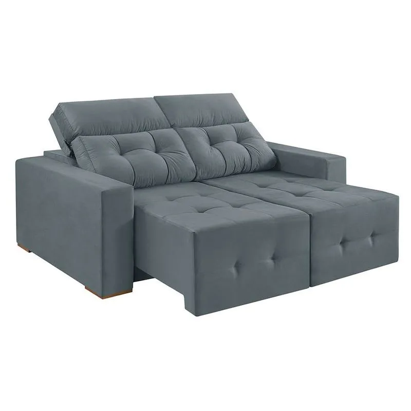 Sofá Retrátil e Reclinável Roma Madeira Maciça Suede Cinza 3 Lugares 180 cm