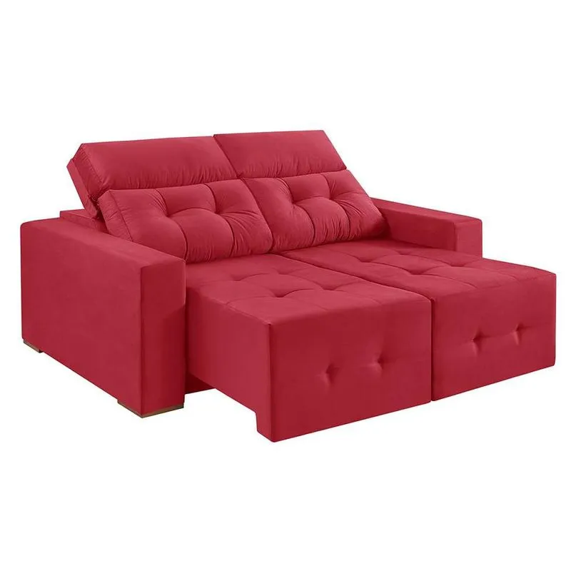Sofá 3 Lugares Retrátil e Reclinável Roma Suede Vermelho 180 cm