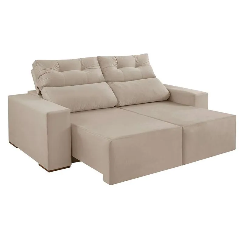Sofá 3 Lugares Retrátil e Reclinável Ravena Suede Bege 210 cm