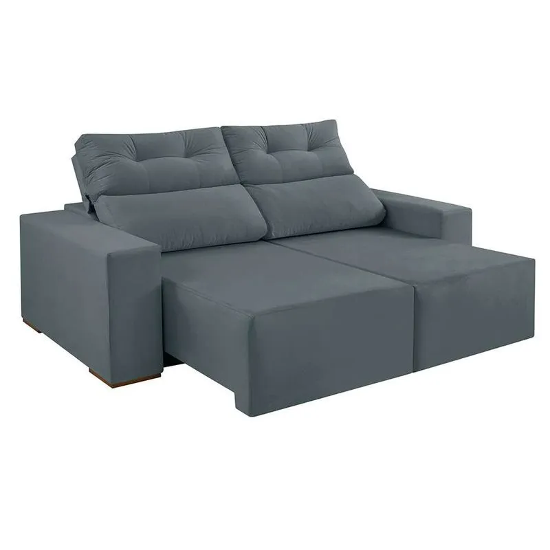 Sofá 3 Lugares Retrátil e Reclinável Ravena Suede Cinza 180 cm
